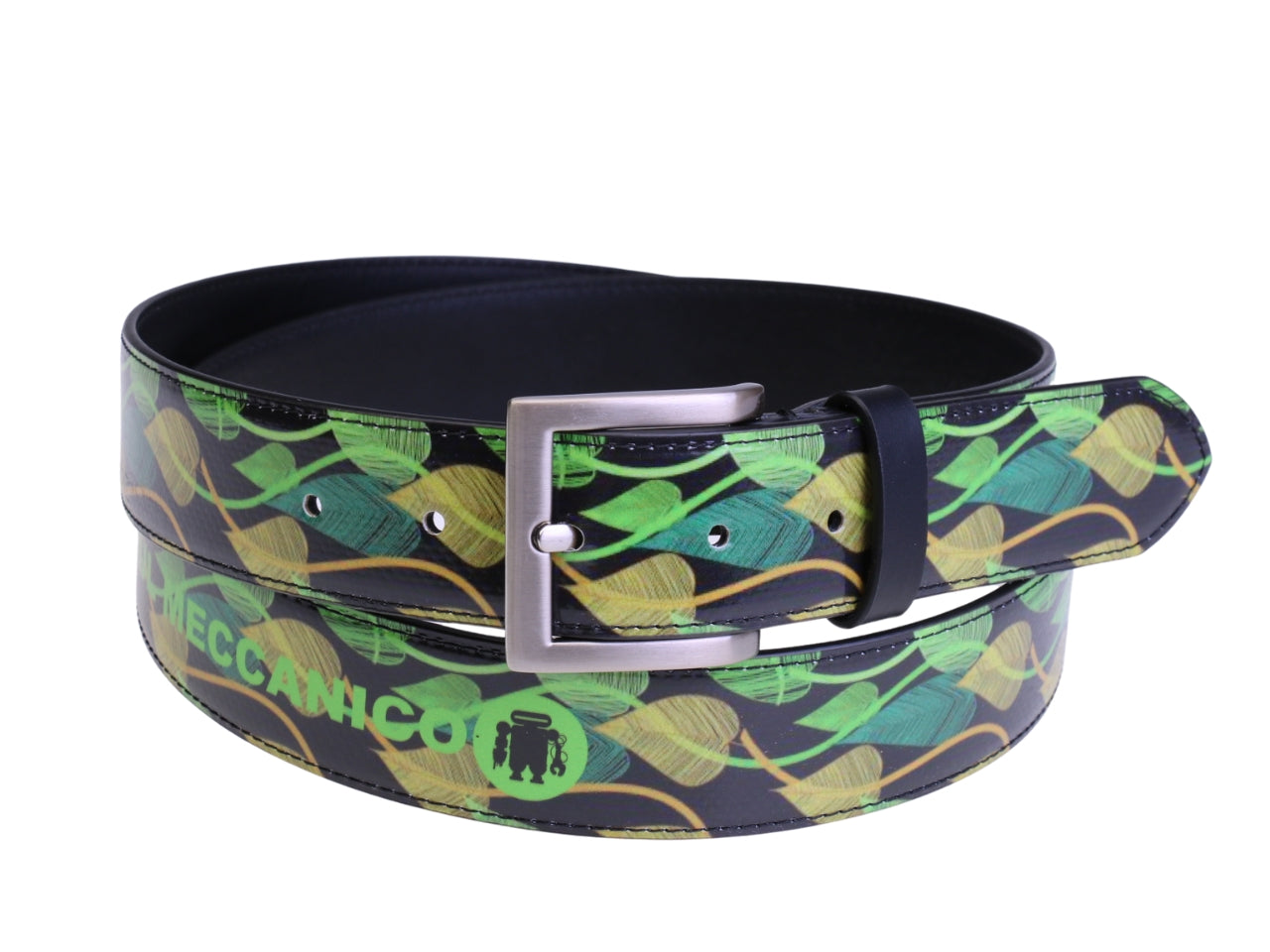 ..BLACK MEN'S BELT "LEAVES" MADE OF LORRY TARPAULIN.