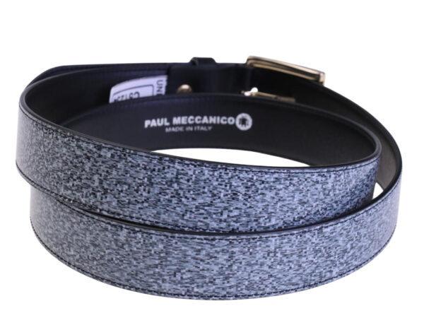 .BLACK AND WHITE WOMEN'S BELT MADE OF LORRY TARPAULIN.