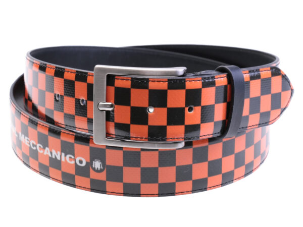 MEN'S BELT BLACK AND ORANGE COLOURS WITH CHESS FANTASY MADE OF LORRY TARPAULIN.