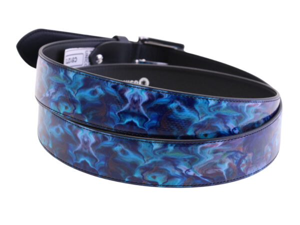 -BLUE MEN'S BELT WITH TIE DYE FANTASY MADE OF LORRY TARPAULIN.