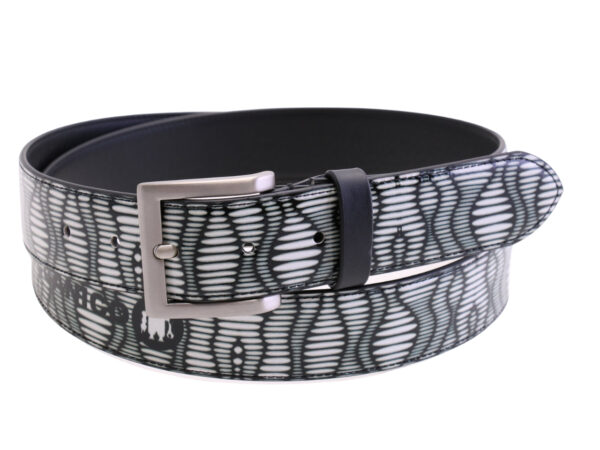 -BLACK AND WHITE MEN'S BELT MADE OF LORRY TARPAULIN.