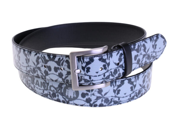 .GREY MEN'S BELT WITH FLORAL FANTASY MADE OF LORRY TARPAULIN.