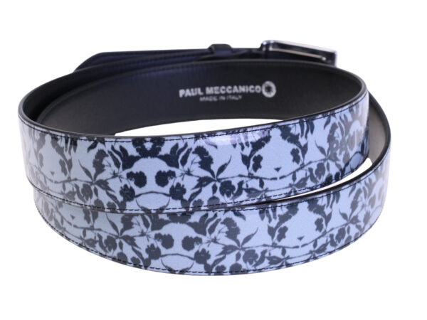 .GREY MEN'S BELT WITH FLORAL FANTASY MADE OF LORRY TARPAULIN.