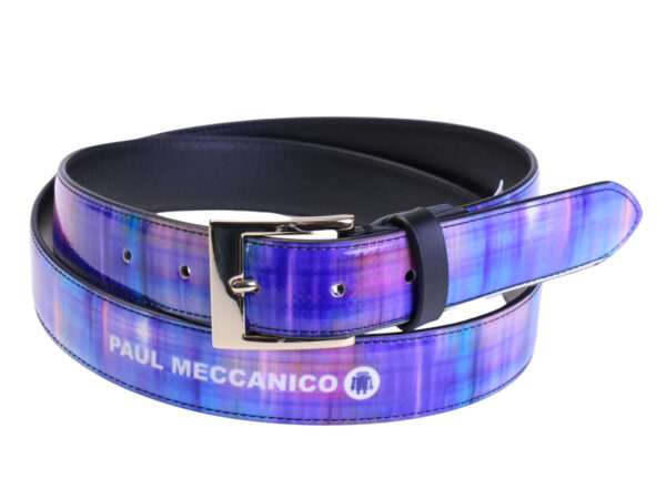 .LILAC WOMEN'S BELT WITH TIE DYE FANTASY MADE OF LORRY TARPAULIN.
