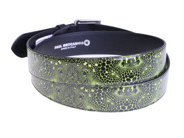 ...BLACK AND GREEN MEN'S BELT WITH ANIMALIER FANTASY MADE OF LORRY TARPAULIN.