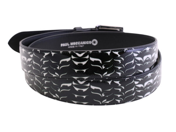 -BLACK AND WHITE MEN'S BELT MADE OF LORRY TARPAULIN.
