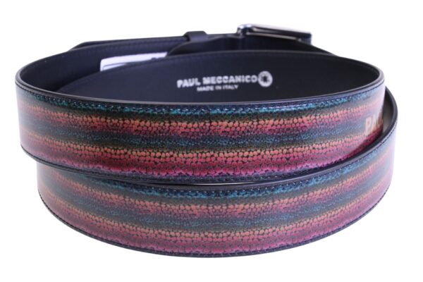 GREEN AND BORDEAUX MEN'S BELT WITH ANIMALIER FANTASY MADE OF LORRY TARPAULIN.