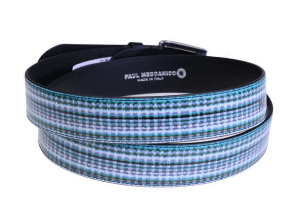 ..MEN'S BELT WATER GREEN AND WHITE COLOURS WITH MADRAS FANTASY MADE OF LORRY TARPAULIN.