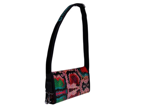 _CLUTCH BAG MULTICOLOR WITH ANIMALIER FANTASY. MODEL CANDY MADE OF LORRY TARPAULIN.