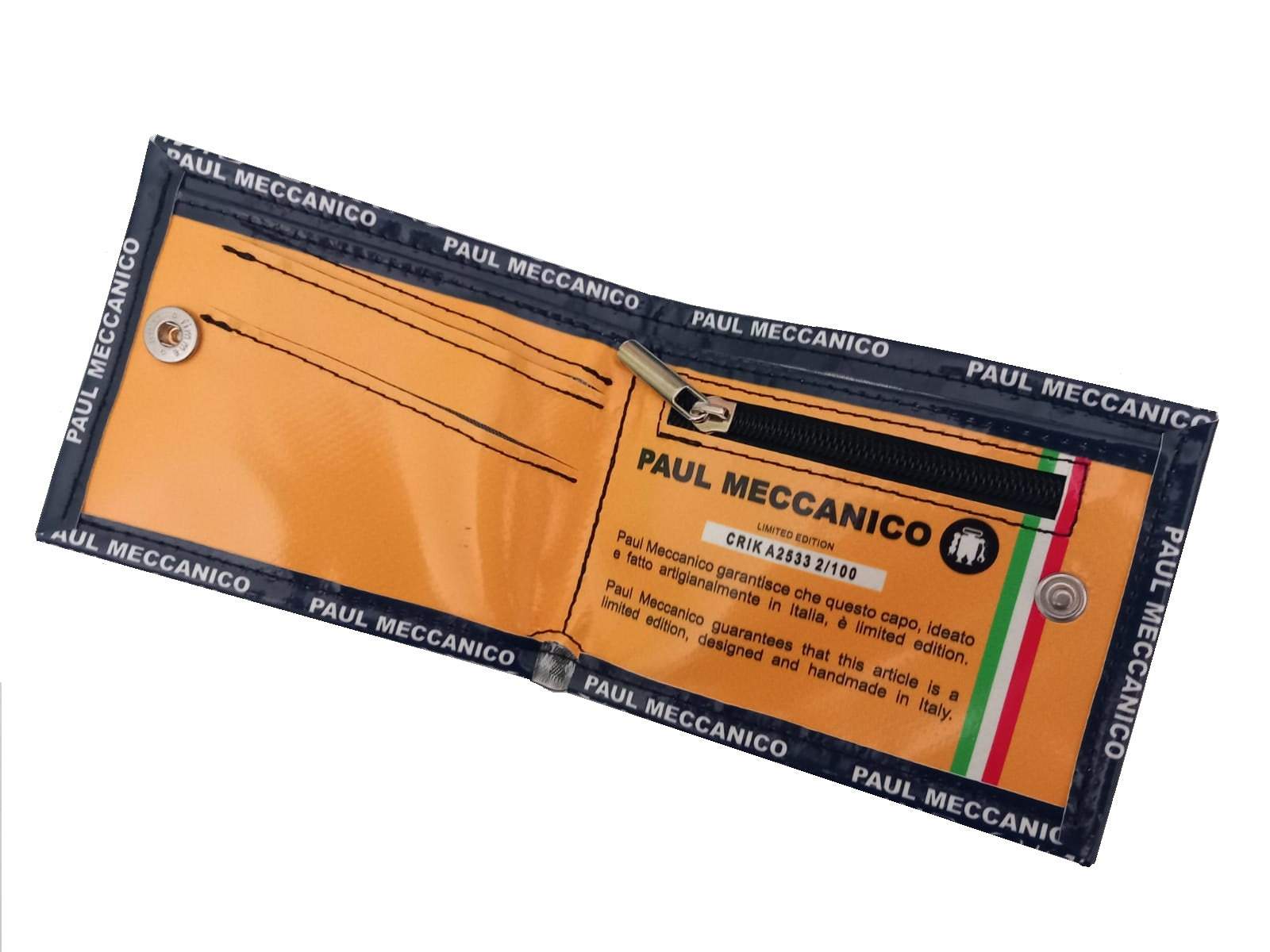 PORTAFOGLIO DA UOMO BLU CON FANTASIA FLOREALE. MODELLO CRIK REALIZZATO CON TELONE DA CAMION.