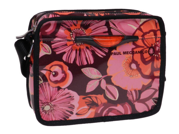 PINK SMALL CROSSBODY BAG FLORAL FANTASY. MODEL FRIK  MADE OF LORRY TARPAULIN.