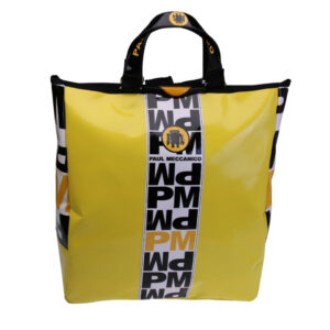 ...2 IN 1 BRIEFCASE AND BACKPACK IN YELLOW COLOUR. MODEL HYBRID MADE OF LORRY TARPAULIN.