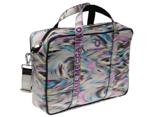 BEIGE WOMEN'S BRIEFCASE WITH MULTICOLOUR TIE DYE FANTASY. MODEL KART MADE OF LORRY TARPAULIN.