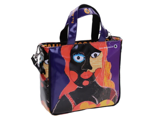 TOTE BAG "BAMBOLA RICICLATA" BY PAUL ALBERT DARI. MODEL GLAM MADE OF LORRY TARPAULIN. BOOK "LA PITTURA E' DONNA INCLUDED IN THE PRICE"