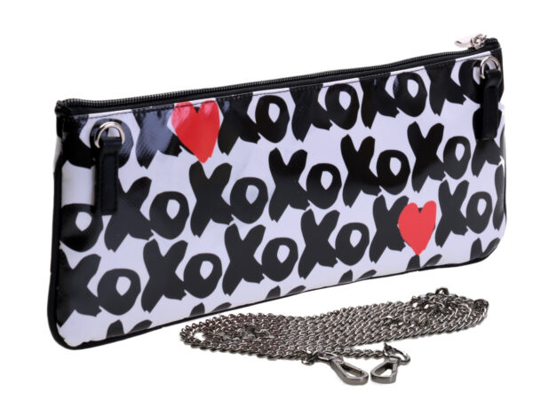 BLACK AND WHITE CLUTCH BAG "X0X0". MODEL RIBELLA MADE OF LORRY TARPAULIN.