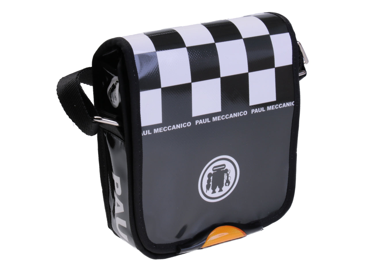 BLACK FOREST AND WHITE CROSSBODY BAG WITH CHESS FANTASY. MODEL MIPOK MADE OF LORRY TARPAULIN.
