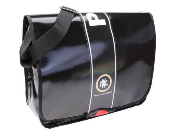 BLACK MESSENGER BAG. MODEL SPOT MADE OF LORRY TARPAULIN.