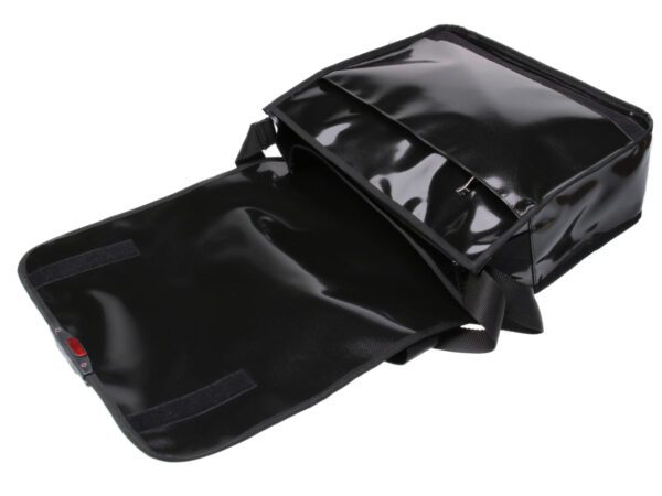 BLACK MESSENGER BAG. MODEL SPOT MADE OF LORRY TARPAULIN.