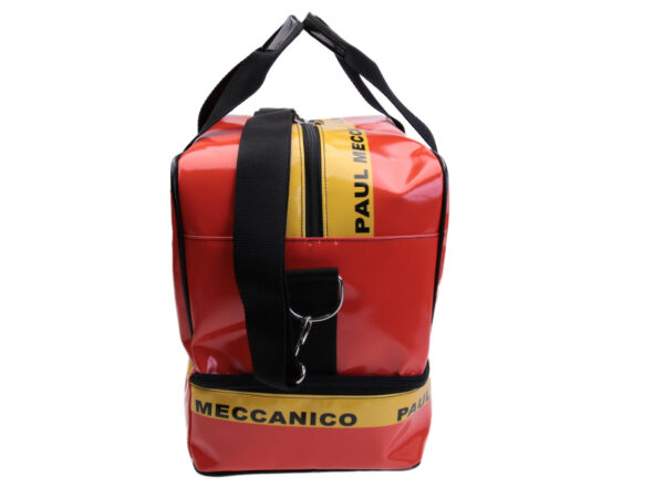 ORANGE AND YELLOW HAND LUGGAGE BAG 40 X 20 X 25 CM. MODEL FLYME MADE OF LORRY TARPAULIN. - Paul Meccanico