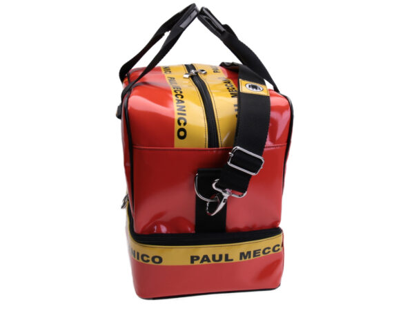 ORANGE AND YELLOW HAND LUGGAGE BAG 40 X 20 X 25 CM. MODEL FLYME MADE OF LORRY TARPAULIN. - Paul Meccanico