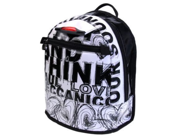 BLACK AND WHITE BACKPACK "STOP AND THINK". MODEL SUPERINO MADE OF LORRY TARPAULIN. - Limited Edition Paul Meccanico