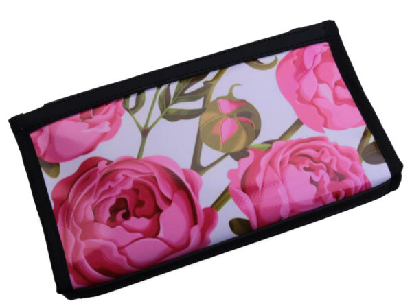 LARGE WHITE WOMEN'S WALLET WITH FLORAL FANTASY. MODEL PIT MADE OF LORRY TARPAULIN.
