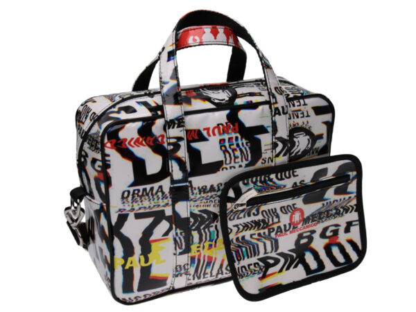 RECTANGULAR WOMEN'S BAG WHITE WITH "NO SIGNAL" EFFECT. MODEL PINCA MADE OF LORRY TARPAULIN. - Unique Pieces Paul Meccanico