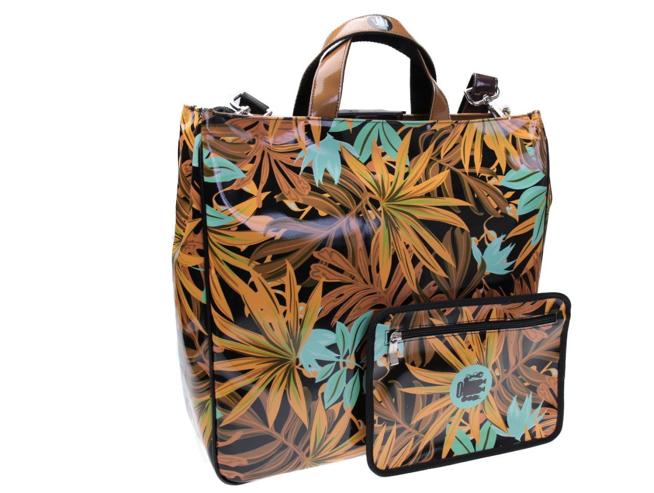 MAXI TOTE BAG MARRONE CHIARO FANTASIA FLOREALE. MODELLO AIRSTONE REALIZZATO CON TELONI DI CAMION. - Pezzi unici Paul Meccanico