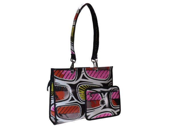 SHOPPER WITH MULTICOLOR AFRO FANTASY WITH HANDLE AND SHOULDER STRAP. MODEL PEPE MADE OF LORRY TARPAULIN. - Unique Pieces Paul Meccanico