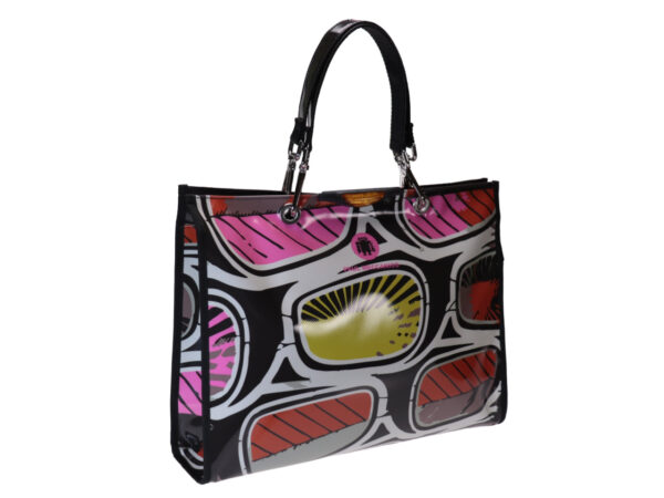 SHOPPER WITH MULTICOLOR AFRO FANTASY WITH HANDLE AND SHOULDER STRAP. MODEL PEPE MADE OF LORRY TARPAULIN. - Unique Pieces Paul Meccanico