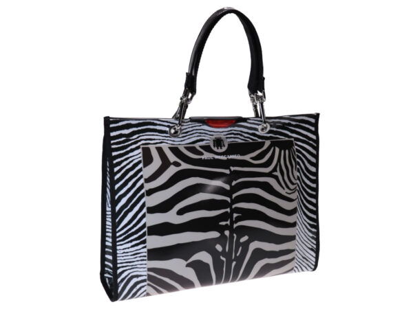 SHOPPER ZEBRA FANTASY WITH HANDLE AND SHOULDER STRAP. MODEL PEPE MADE OF LORRY TARPAULIN. - Unique Pieces Paul Meccanico