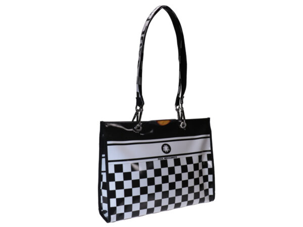SHOPPER BLACK AND WHITE CHESS FANTASY. MODEL PEPE MADE OF LORRY TARPAULIN. - Unique Pieces Paul Meccanico