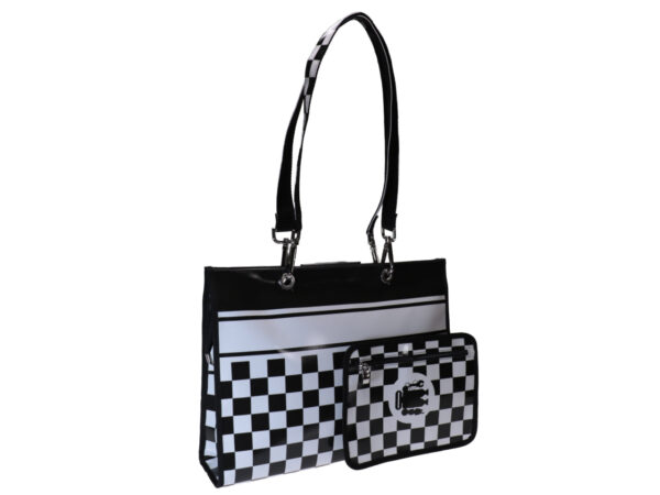 SHOPPER BLACK AND WHITE CHESS FANTASY. MODEL PEPE MADE OF LORRY TARPAULIN. - Unique Pieces Paul Meccanico