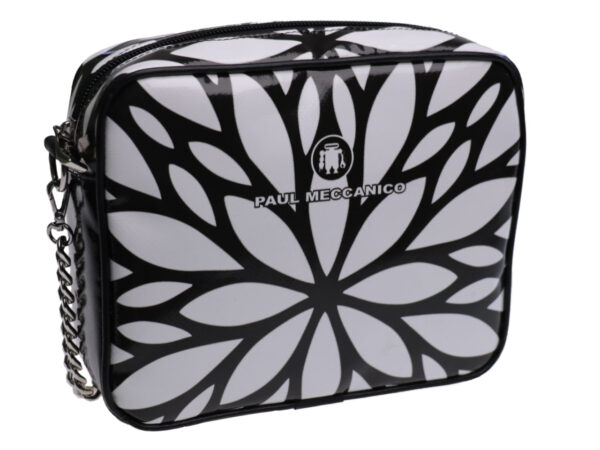 CLUTCH BLACK AND WHITE FLORAL FANTASY. MODEL PARK MADE OF LORRY TARPAULIN. - Limited Edition Paul Meccanico