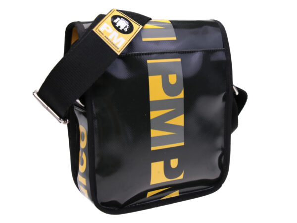 CROSSBODY BAG BLACK FOREST AND YELLOW. MODEL MIPOK MADE OF LORRY TARPAULIN. - Unique Pieces Paul Meccanico
