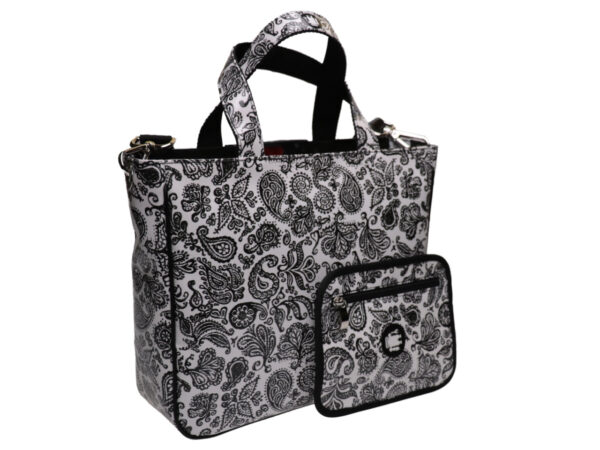 BLACK AND WHITE TOTE BAG PAISLEY FANTASY. MODEL GLAM MADE OF LORRY TARPAULIN. - Unique Pieces Paul Meccanico