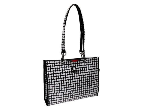 BLACK AND WHITE SHOPPER. MODEL PEPE MADE OF LORRY TARPAULIN. - Unique Pieces Paul Meccanico