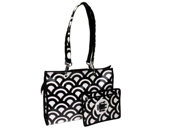 SHOPPER BAG BLACK AND WHITE GEOMETRIC FANTASY. MODEL PEPE MADE OF LORRY TARPAULIN. - Unique Pieces Paul Meccanico