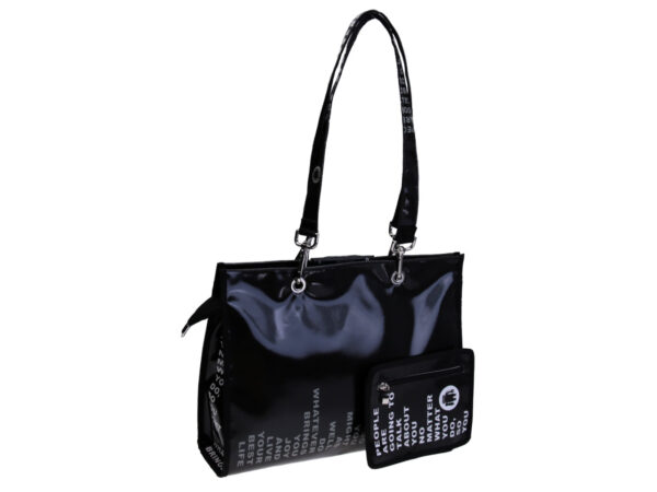 SHOPPER BLACK "WORDS". MODEL PEPE MADE OF LORRY TARPAULIN. - Unique Pieces Paul Meccanico