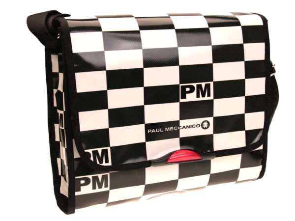 CROSSBODY BAG BLACK AND WHITE RECTANGLES. MODEL BREAK MADE OF LORRY TARPAULIN. - Unique Pieces Paul Meccanico