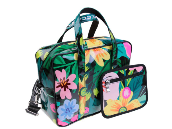 RECTANGULAR WOMEN'S BAG MULTICOLOR FLORAL FANTASY. MODEL PINCA MADE OF LORRY TARPAULIN. - Unique Pieces Paul Meccanico
