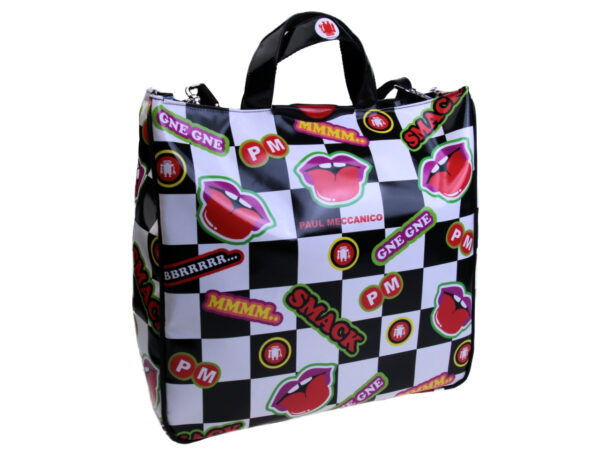 BLACK AND WHITE MAXI TOTE BAG "SMACK". MODEL AIRSTONE MADE OF LORRY TARPAULIN. - Unique Pieces Paul Meccanico