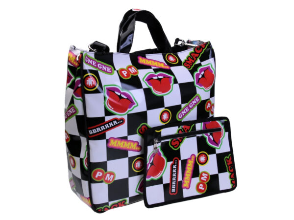 BLACK AND WHITE MAXI TOTE BAG "SMACK". MODEL AIRSTONE MADE OF LORRY TARPAULIN. - Unique Pieces Paul Meccanico