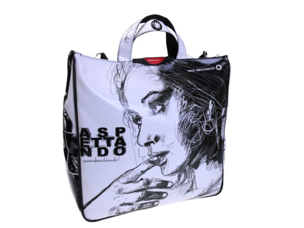 WHITE MAXI TOTE BAG "SCARABOCCHIANDO". MODEL AIRSTONE MADE OF LORRY TARPAULIN. - Unique Pieces Paul Meccanico
