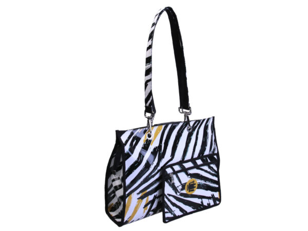BLACK AND WHITE SHOPPER BAG. MODEL PEPE MADE OF LORRY TARPAULIN. - Unique Pieces Paul Meccanico