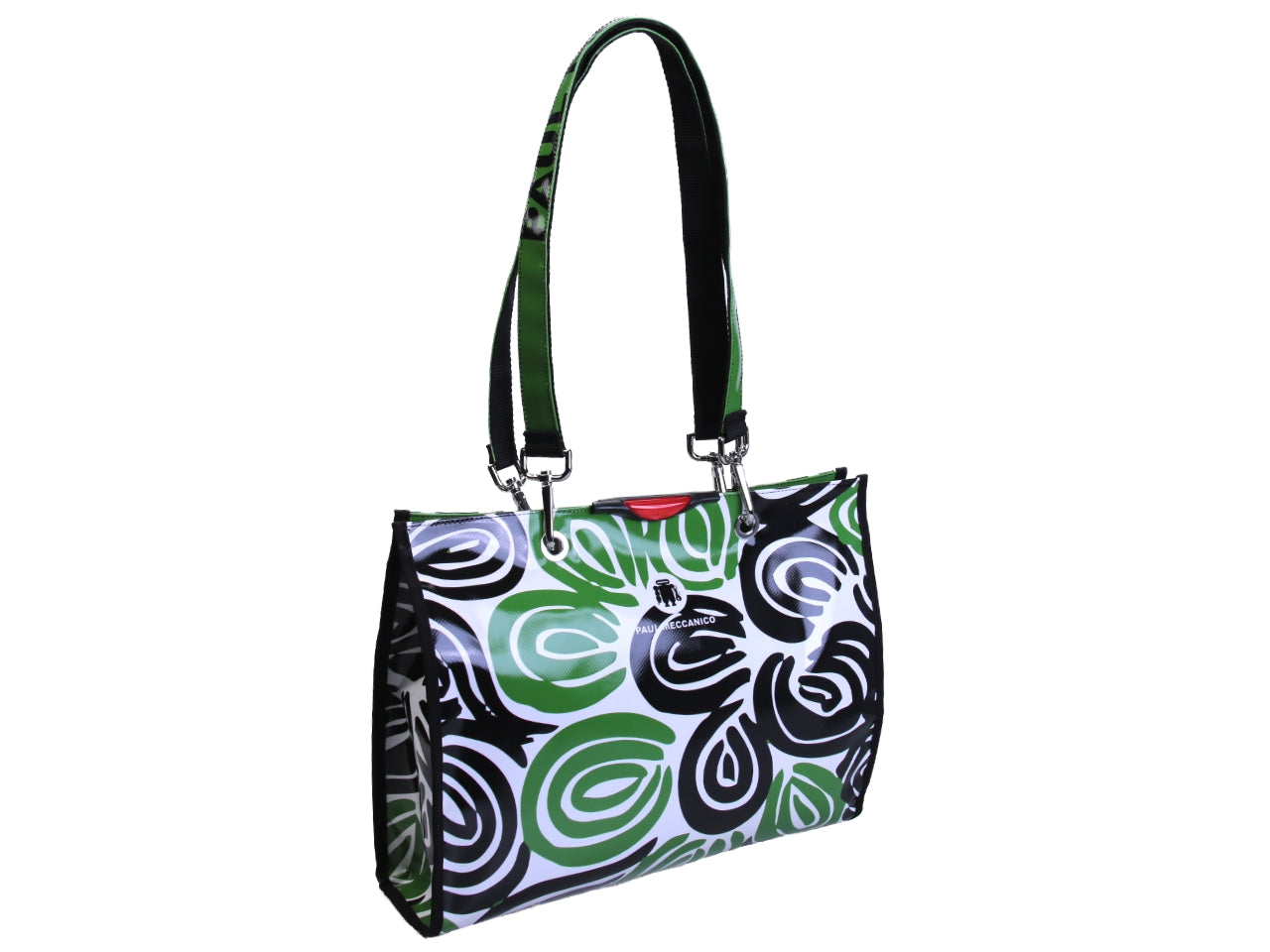 SHOPPER BAG WHITE, GREEN AND BLACK ETHNIC FANTASY. MODEL PEPE MADE OF LORRY TARPAULIN. - Unique Pieces Paul Meccanico