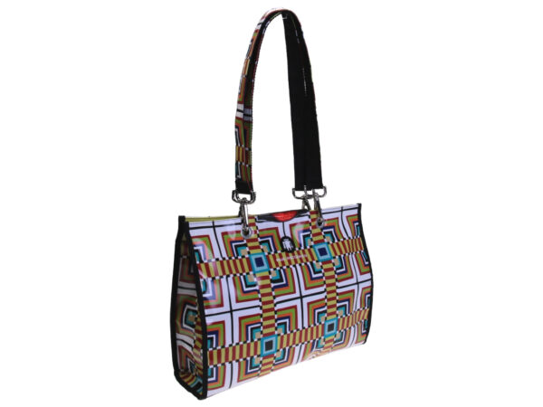 SHOPPER BAG MULTICOLOR GEOMETRIC FANTASY. MODEL PEPE MADE OF LORRY TARPAULIN. - Unique Pieces Paul Meccanico