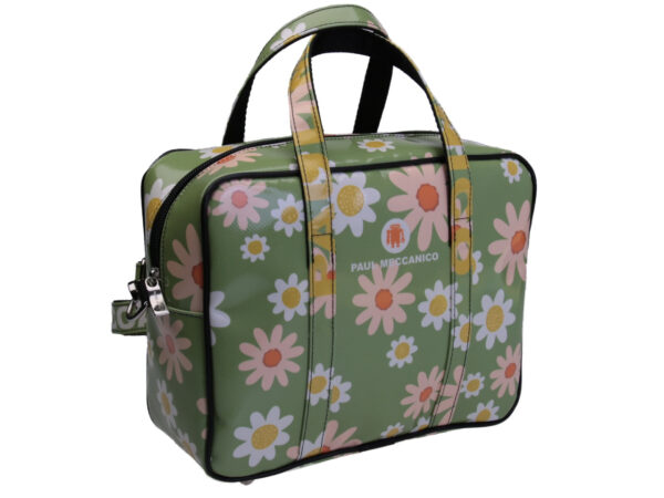 LIGHT GREEN RECTANGULAR WOMEN'S BAG WITH FLORAL FANTASY. MODEL PINCA MADE OF LORRY TARPAULIN. - Unique Pieces Paul Meccanico