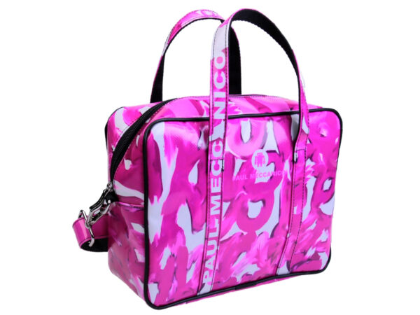 FUCHSIA AND WHITE RECTANGULAR WOMEN'S BAG. MODEL PINCA MADE OF LORRY TARPAULIN. - Unique Pieces Paul Meccanico