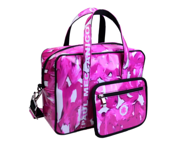 FUCHSIA AND WHITE RECTANGULAR WOMEN'S BAG. MODEL PINCA MADE OF LORRY TARPAULIN. - Unique Pieces Paul Meccanico
